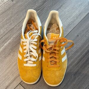 Adidas Golden Suede Sneakers with White Stripes